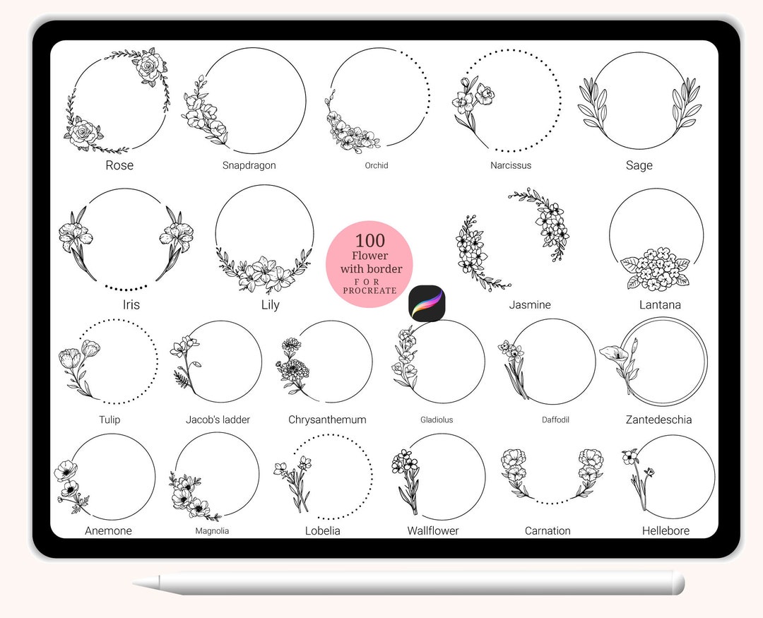 100 Wreath Flower Procreate Stamps Brush Brush Set Abstract Doodle,hand ...