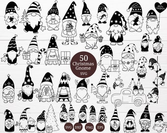 Paquete de 50 gnomos navideños SVG para cortar, garabatos navideños, dibujados a mano, dibujos animados, svg, dxf, png, eps, para cricut Silhouette, Cameo