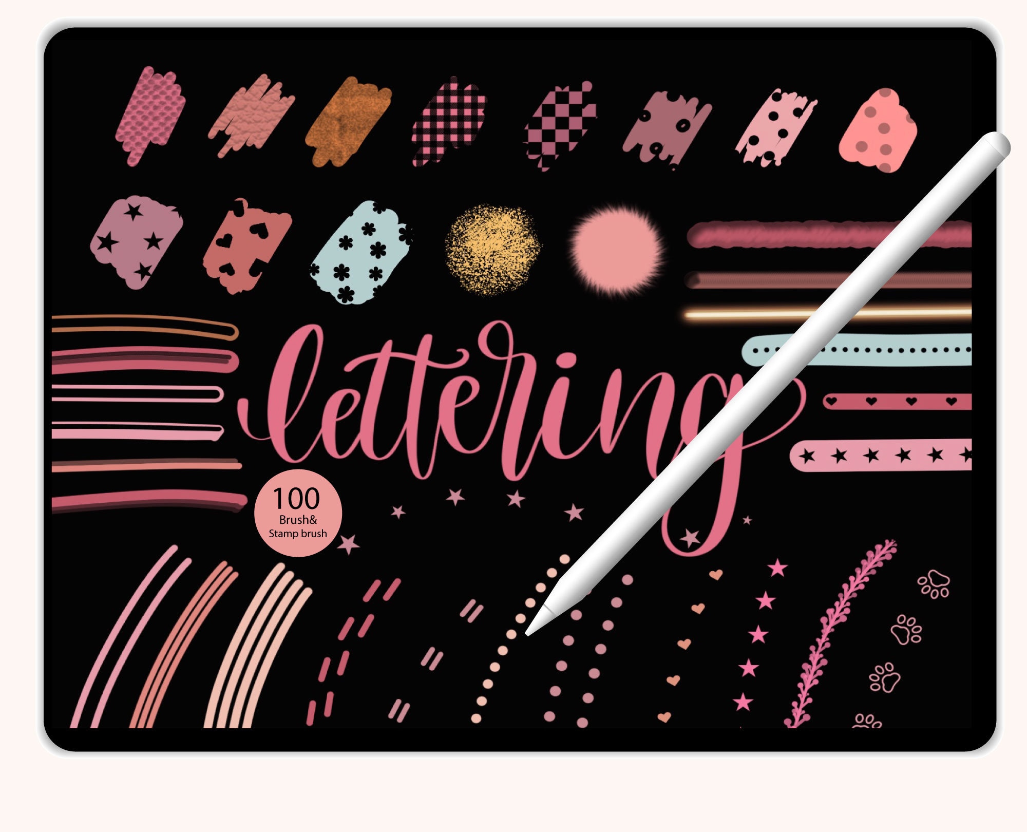 100 Procreate Brushes | Lettering Brush | Texture Brush | Background ...