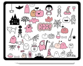 70 Cute  Halloween Procreate Stamp Brushes Doodle and Hand Drawn Style For Procreate