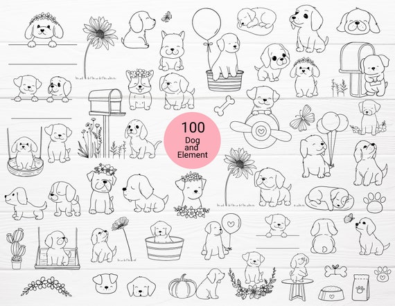 100 cute dog cartoon animal svg bundle cut file pet  cute flower,leave,wildflower,clipart,love,valentine day,wedding ,svg dxf,png cricut