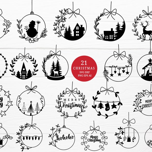 21 Weihnachten Kranz svg bund mit Text Weihnachtsbaum rand, gezeichnet dxf für cricut Silhouette, Cameo