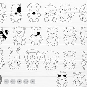 Paquete de 20 animales con corazón para San Valentín SVG para cortar, estilo animal dibujado a mano, amor svg, dxf, png, eps, para cricut Silhouette, Cameo