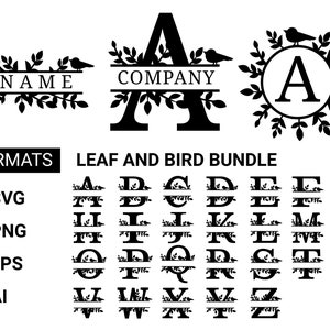 Blatt und Vogel Monogramm Schrift svg, ai, png, eps, Cut File für Cricut und Silhouette