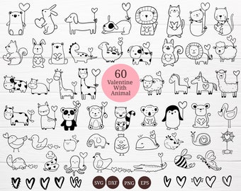 60 Animals With Valentine Bundle SVG For Cut file, animal hand drawn,love sv,style,svg,dxf,png,eps, for cricut Silhouette,Cameo