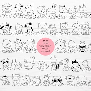 50 Animals With Valentine Bundle SVG For Cut file, animal hand drawn,love sv,style,svg,dxf,png,eps, for cricut Silhouette,Cameo