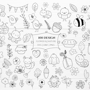 100 Flower leaf animal bundle svg,cut file, bird, flower nature SVG For Cut file, doodle hand drawn style,svg,png,eps, for cricut