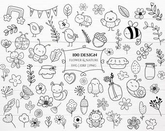 100 Flower leaf animal bundle svg,cut file, bird, flower nature SVG For Cut file, doodle hand drawn style,svg,png,eps, for cricut