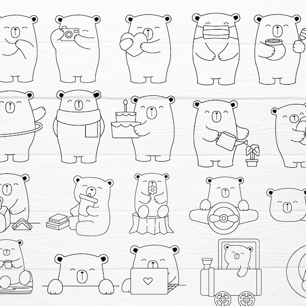 20 Bear Cartoon Bundle SVG For Cut file, animal hand drawn,charector cartoon,cute cat, doodle,for cricut Silhouette,Cameo