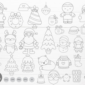 30 Christmas Bundle SVG For Cut File,Animal, Christmas Tree,ornaments Doodle,hand drawn,Cartoon, svg,dxf,png,eps, cricut Silhouette,Cameo