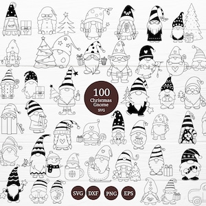 100 Weihnachts-Gnome Bundle SVG für Cut-Datei, Weihnachten Doodle, handgezeichnet, Cartoon, svg, dxf, png, eps, für cricut Silhouette, Cameo