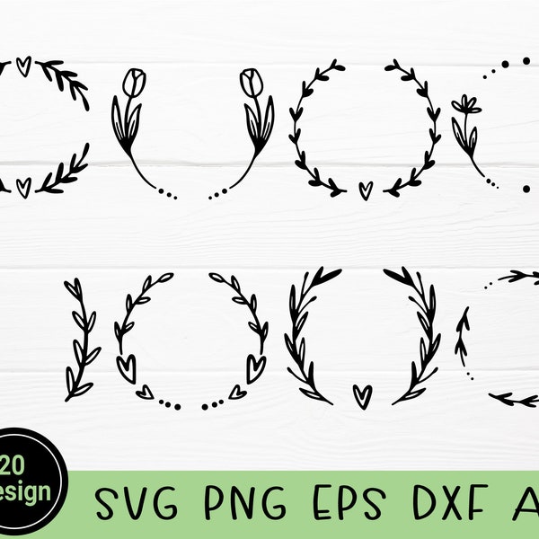 20 SVG,PNG,DXF Lorbeer Kranz Bündel, Kreis Rand Kranz svg, Monogramm svg, Blumen Rand svg, Für Silhouette handgezeichnet Stil für cricut