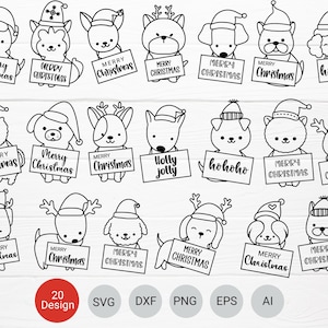 20 Santa Dog Christmas With Text Bundle SVG For Cut File,Animal, Christmas, ornaments Doodle,hand drawn,Cartoon,cricut Silhouette,Cameo