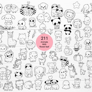 211 zwierząt SVG pakiet plik wycięty dzikie zwierzę słodkie zwierzę, kwiat, urlop, dziki kwiat, clipart, miłość, walentynki, ślub, SVG DXF, PNG Cricut zdjęcie 1
