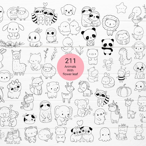 211 animale svg bundle file di taglio animale selvatico animale carino, fiore, lasciare, fiori di campo, clipart, amore, San Valentino, matrimonio, dxf in formato SVG, png cricut