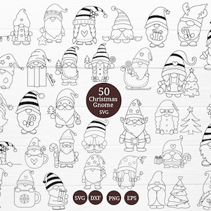 50 Christmas Gnome Bundle SVG For Cut File,Christmas Doodle, hand drawn,Cartoon, svg,dxf,png,eps, for cricut Silhouette,Cameo