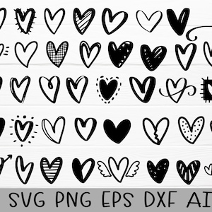 Pacote de arquivos de corte de coração Svg, corações Svg, Dia dos Namorados Svg, ícones de coração, Doodle Svg, coração para cricut, coração dxf,