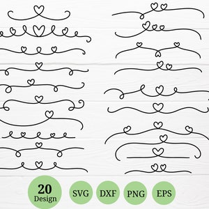 Paquete de líneas de corazón, SVG para archivos de corte para Cricut, línea de garabato, dibujado a mano, clipart, svg de corazón, svg de arte lineal, silueta, Cricut, svg, dxf, png, eps, ai