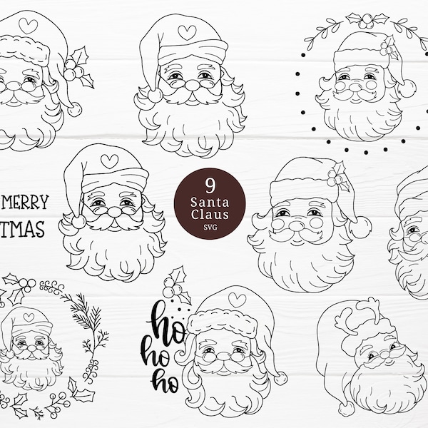 9 Weihnachtsmann Cartoon svg, Text für Weihnachten Bundle, Bordüre, floral cut Datei, Santa, Doodle, merry christmas, dxf, png, eps, für Cricut Silhouette