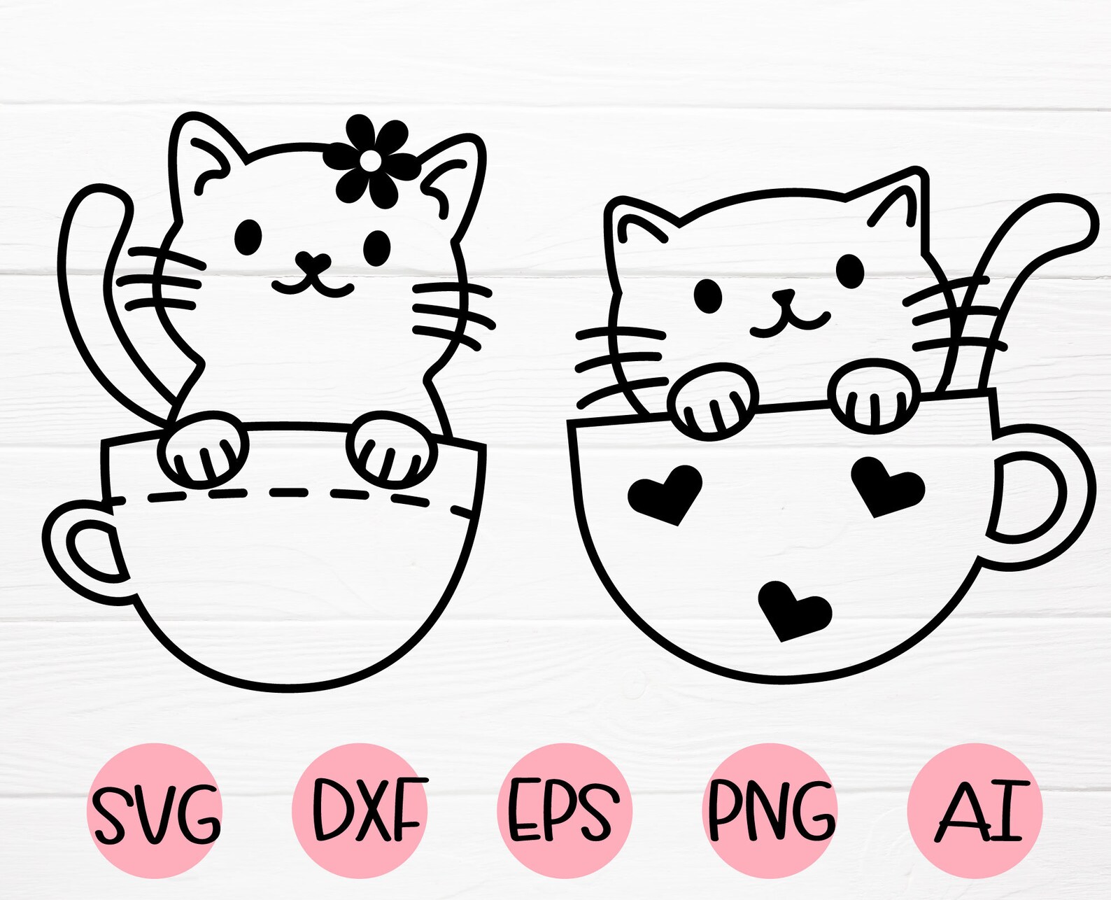 Cute Baby Cat With Cup SVG Cat Cut File Funny Cartoon Cutting - Etsy