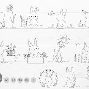 Little ribbit cartoon bunny bundle svg  cut file, animals cut file, mouse ,heart,flower svg, animal hand drawn style,svg,png,eps, for cricut
