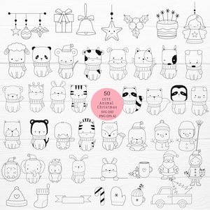 50 Christmas Bundle SVG For Cut File,Animal, Christmas Tree,ornaments Doodle,hand drawn,Cartoon, svg,dxf,png,eps, cricut Silhouette,Cameo