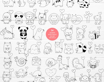 54 Animals With Valentine Bundle SVG For Cut file, animal hand drawn,love sv,style,svg,dxf,png,eps, for cricut Silhouette,Cameo