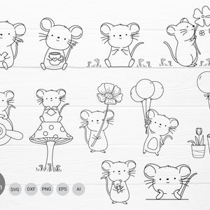 Little mouse cartoon bundle  svg for cut file, animals cut file, mouse ,heart,flower svg, animal hand drawn style,svg,png,eps, for cricut