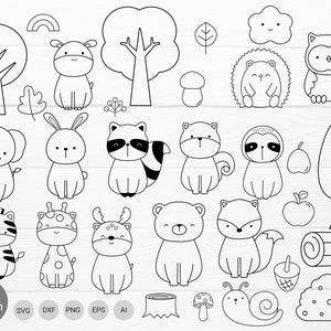 30 Woodland Animals Bundle SVG For Cut File, Coloring Forest Head Animal Outline