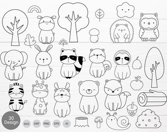 30 Woodland Animals Bundle SVG For Cut File, Coloring Forest Head Animal Outline