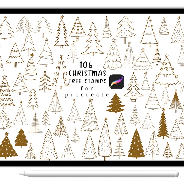 106 Weihnachtsbaum Stempel, Procreate, Christbaumschmuck Doodle, Weihnachtsbaum Stempel, handgezeichnet, Pinsel für Procreate