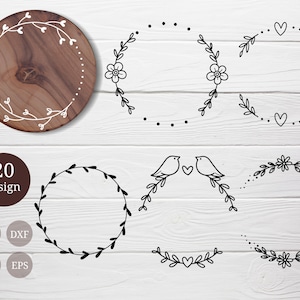20 SVG Laurel wreaths bundle For Cut File,Circle border wreath svg,Monogram svg,Flower border svg,For Silhouette hand drawn style for cricut