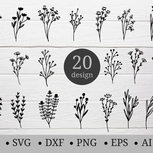 Flower Hand Drawn SVG Bundle,BotanicalCut File, Floral, Leaves , Branch Svg, Flower For cricut,Silhouette