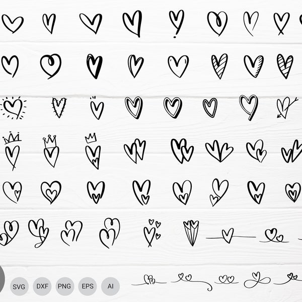 66 Heart Svg Bundle Cut File, Hearts Svg, Valentine Days Svg,Heart Icons, Doodle Svg, Heart for cricut,Heart dxf,