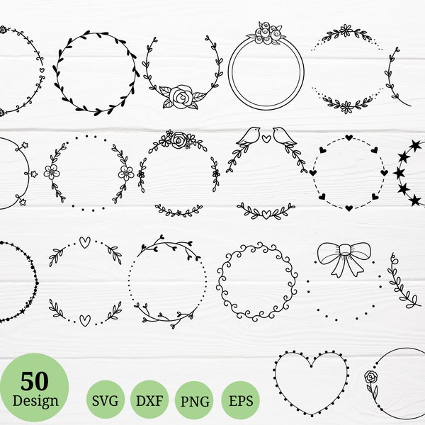 50 SVG Laurel wreaths bundle For Cut File,Circle border wreath svg,Monogram svg,Flower border svg,For Silhouette hand drawn style for cricut