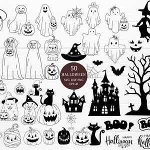 50 Cute Halloween Ghost Pumpkin SVG Bundle Cut FIle,Cricut,Halloween Clipart , Hand Drawn Style,svg,dxf,png,eps, for cricut Silhouette,Cameo