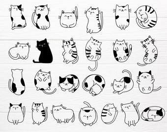 25 Katze Cartoon Bundle SVG für Cut Datei, Tier handgezeichnet,charector Cartoon,niedliche Katze,doodle,für cricut Silhouette,Cameo