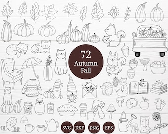 72 Autumn Fall SVG Bundle,Pumpkins SVG, For Cut file, hand drawn style,svg,dxf,png,eps, for cricut Silhouette,Cameo,