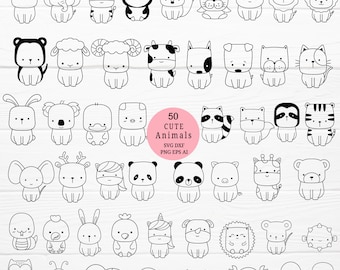 50 animal cartoon svg bundle cut file wild Animal cute animal, hand drawn, doodle, cat,dog,clipart,,svg dxf,png cricut Silhouette,Cameo