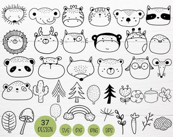 Woodland Animals Bundle SVG pour fichier coupé, coloriage Forest Head Animal Outline