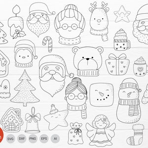 30 Christmas Bundle SVG For Cut File,Animal, Christmas Tree,ornaments Doodle,hand drawn,Cartoon, svg,dxf,png,eps, cricut Silhouette,Cameo