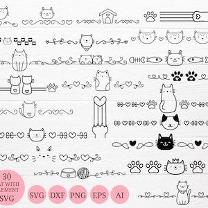 30 Cute Cat Hand-Drawn Bundle SVG For Cut File,Cat element, heart,line decorate,line element,animal hand drawn,svg,png,cricut Silhouette