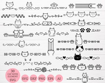 30 Cute Cat Hand-Drawn Bundle SVG For Cut File,Cat element, heart,line decorate,line element,animal hand drawn,svg,png,cricut Silhouette