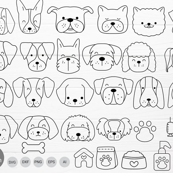 31 Face dog cartoon bundle SVG For Cut File,Animal, dog clip art, outline, cricut Silhouette,Cameo