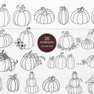 20 Pumpkins Bundle SVG For Cut file, Pumpkin Hand Drawn Style,svg,dxf,png,eps, for cricut Silhouette,Cameo