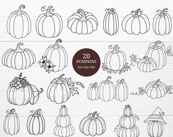 20 Pumpkins Bundle SVG For Cut file, Pumpkin Hand Drawn Style,svg,dxf,png,eps, for cricut Silhouette,Cameo