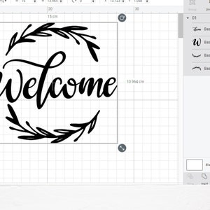 May include: A black and white welcome sign with a wreath of leaves around the word "welcome".