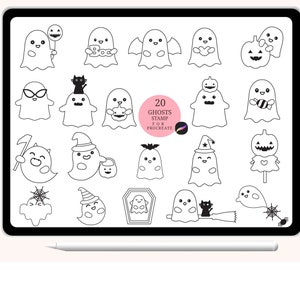 20 Cute Ghost Cute Halloween Procreate Stamp Brushes Doodle and Hand Drawn Style For Procreate