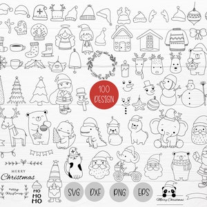 100 Christmas Bundle SVG For Cut File,Christmas Tree,ornaments Doodle, hand drawn,Cartoon, svg,dxf,png,eps, for cricut Silhouette,Cameo