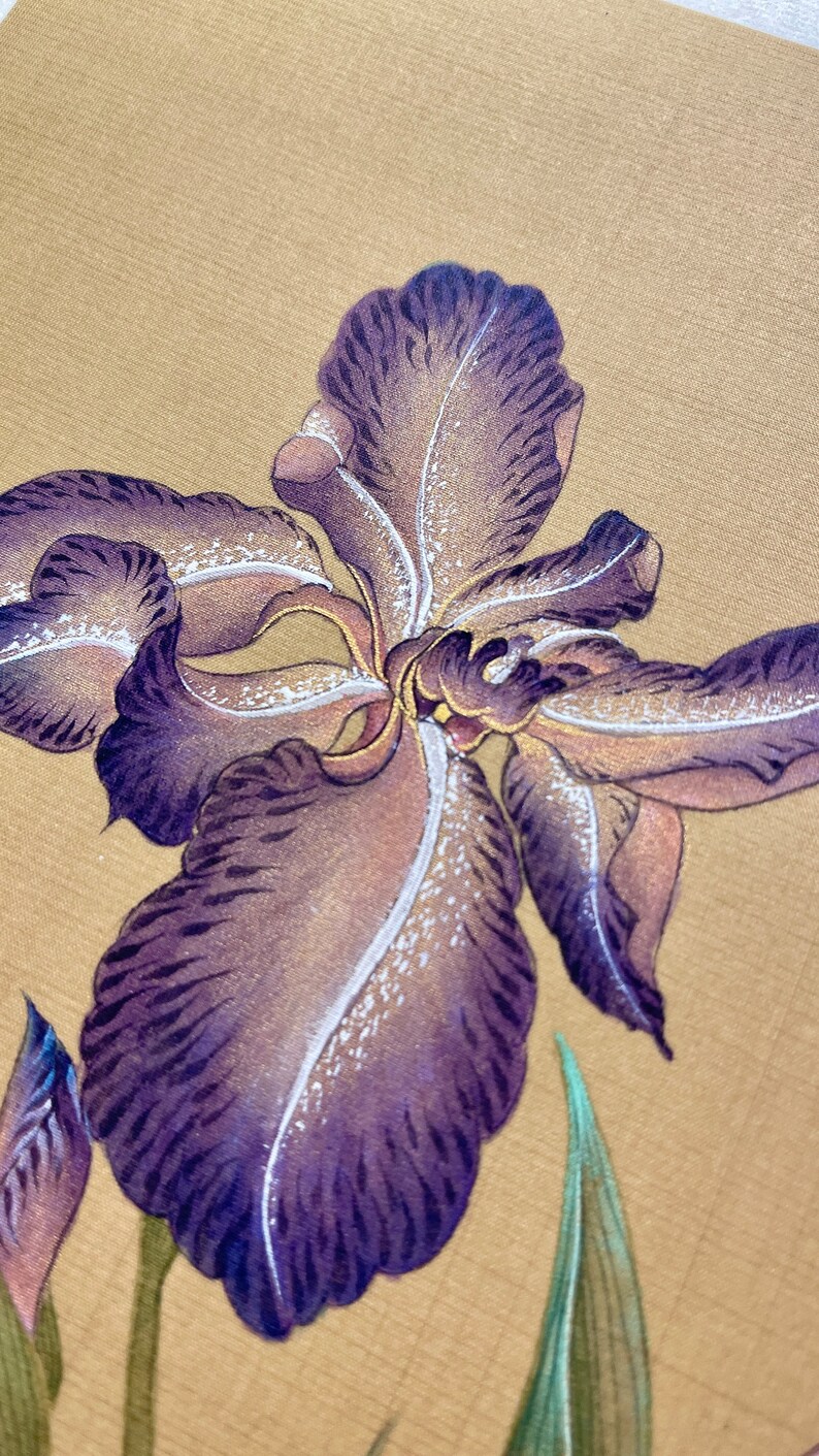 Handmade Iris Flower Painting: Asian Mogu Art on Silk - Etsy